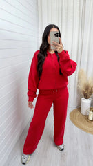 Red Bomber Sweatshirt With Straight Leg Jogger