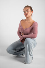 Pink Slinky Ruched Cut Out Crop Top