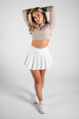 Beige Ribbed Long Sleeve Backless Crop Top 