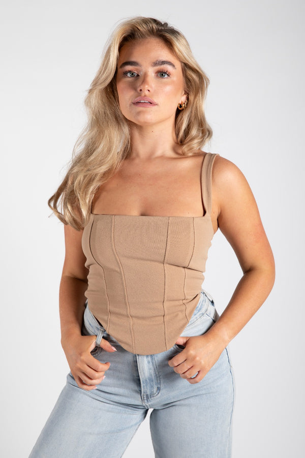 Beige Structured Crop Vest Top 