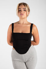 Black Structured Crop Vest Top 