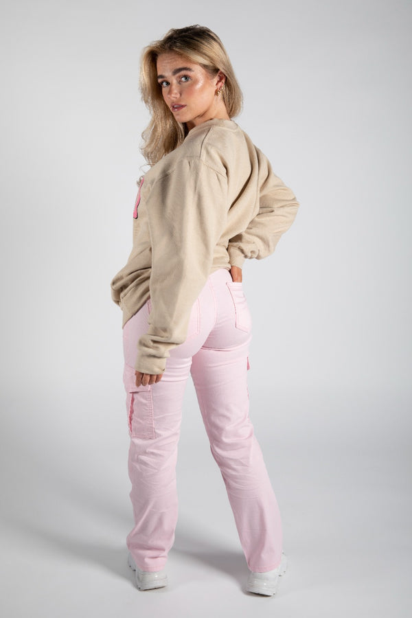 Beige Chicago Oversized Graphic Sweatshirt