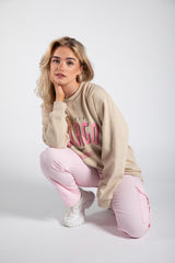 Beige Chicago Oversized Graphic Sweatshirt