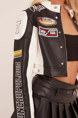 Black Faux Leather Racer Jacket Black