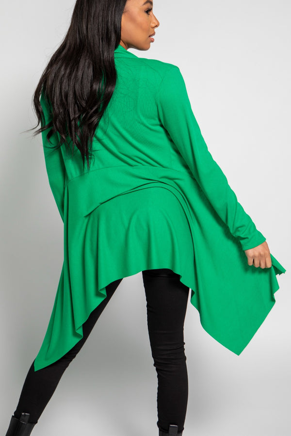 Jade Green Ribbed Waterfall Cardigan