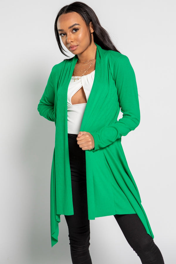 Jade Green Ribbed Waterfall Cardigan