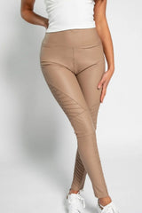 Beige Leather Look High Waist Leggings