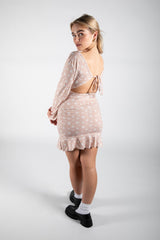 Beige Ditsy Floral Tie Back Frill Hem Dress