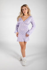 Lilac Ditsy Floral Tie Back Frill Hem Dress
