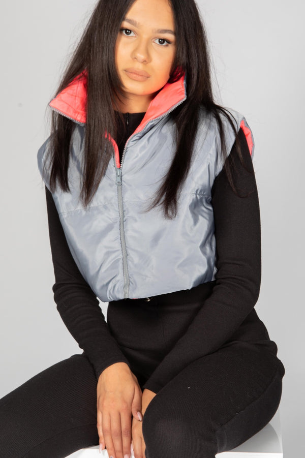 Grey Reversible Crop Padded Gilet 