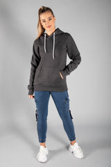 Dark Grey Pullover Pocket Detail Hoodie