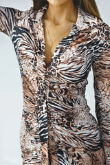 Leopard Print Button Front Ruched Mini Dress