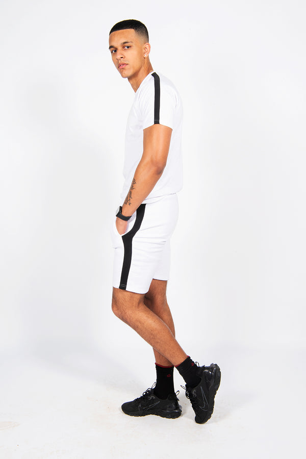 Mens White Monochrome Striped Short Set