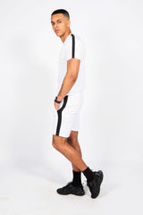 Mens White Monochrome Striped Short Set