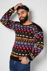 Mens Black Christmas Decoration Knitted Jumper