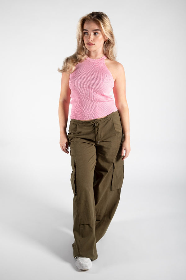 Pink 90s Ribbed High Neck Vest Top