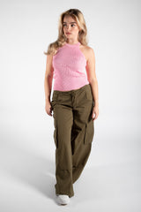 Pink 90s Ribbed High Neck Vest Top