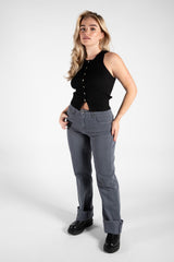 Black Ribbed High Neck Vest Cardigan 