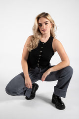 Black Ribbed High Neck Vest Cardigan 