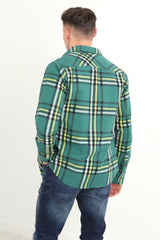 Mens Green Checked Cotton Flannel Long Sleeve Shirt