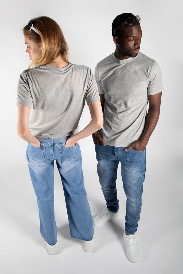 Unisex Grey Basic Crew Neck T-Shirt