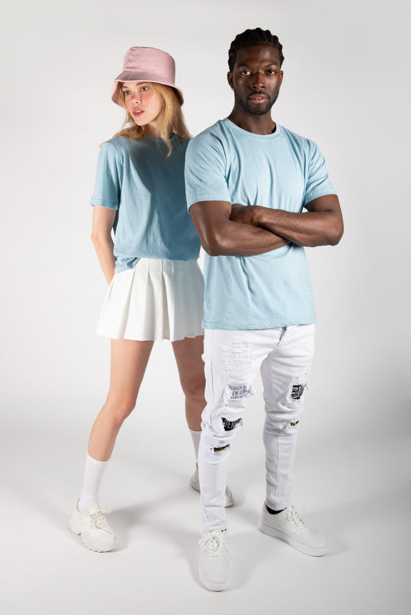 Unisex Blue Basic Crew Neck T-Shirt