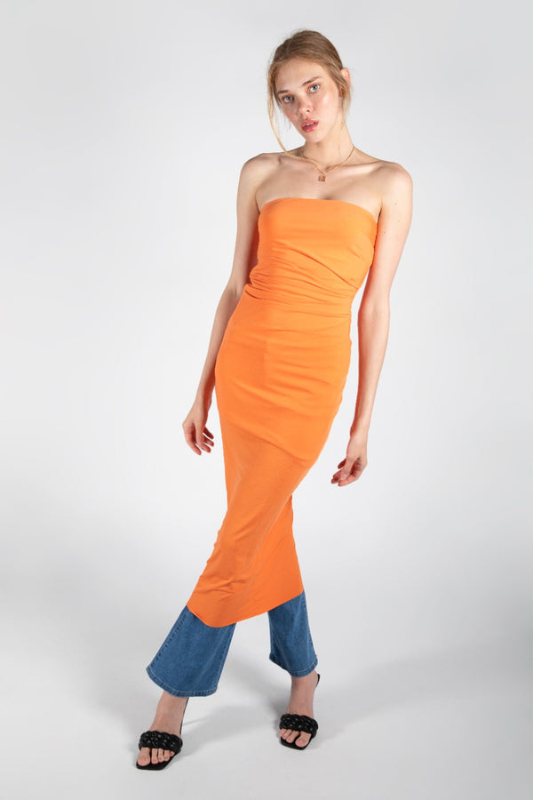 Orange Midi 90s Bandeau Dress