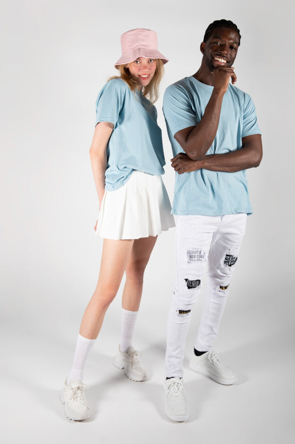 Unisex Blue Basic Crew Neck T-Shirt