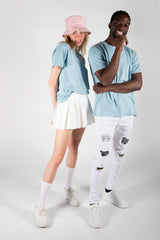 Unisex Blue Basic Crew Neck T-Shirt