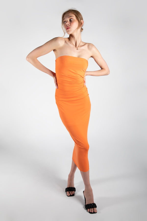 Orange Midi 90s Bandeau Dress
