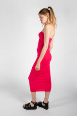 Hot Pink Midi 90s Bandeau Dress