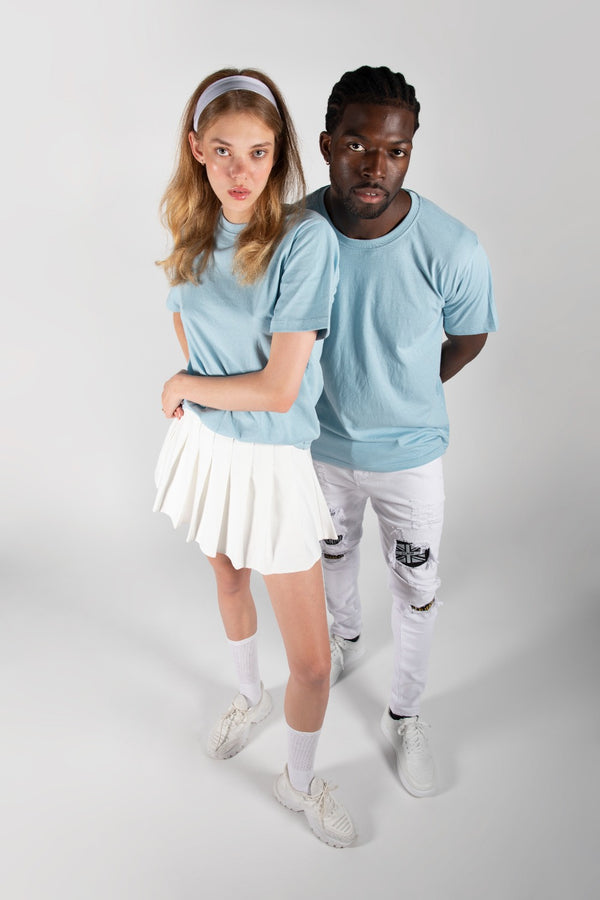Unisex Blue Basic Crew Neck T-Shirt