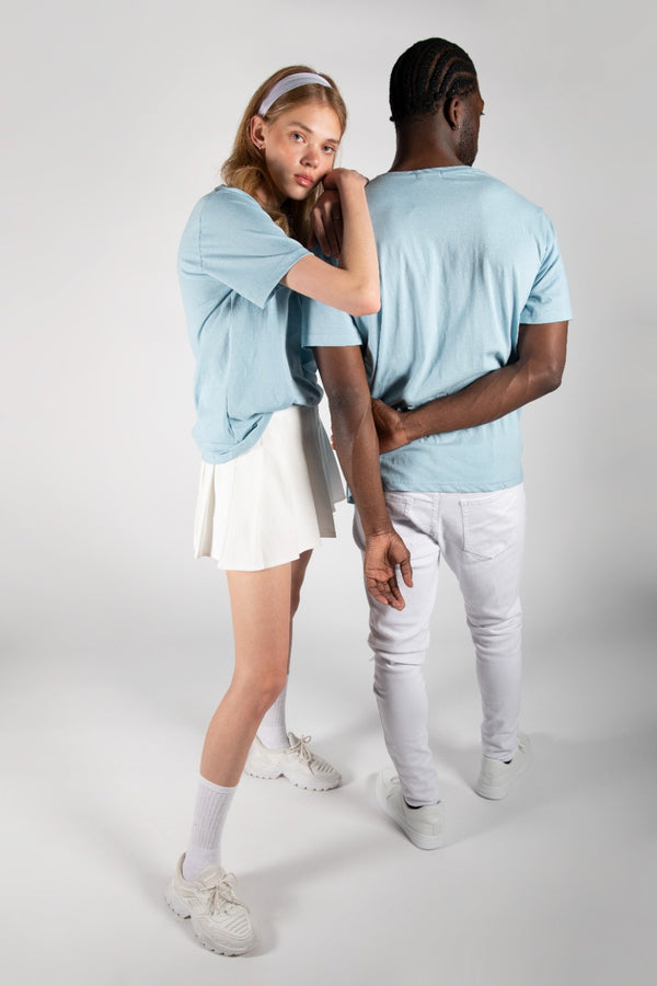 Unisex Blue Basic Crew Neck T-Shirt