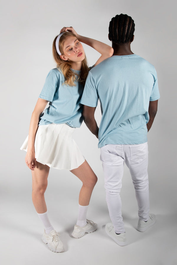 Unisex Blue Basic Crew Neck T-Shirt