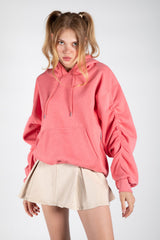 Baby Pink Oversized Ruched Sleeves Hoodie