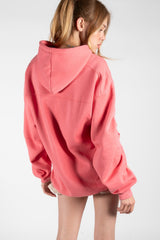 Baby Pink Oversized Ruched Sleeves Hoodie