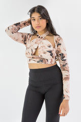 Stone Marble Print Halter Neck Crop Top