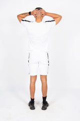 Mens White Monochrome Striped Short Set