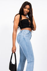 Black Front Knot Crop Bandeau Top