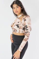 Stone Marble Print Halter Neck Crop Top