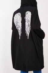 Black Sequin Angel Wings Hooded Cardigan