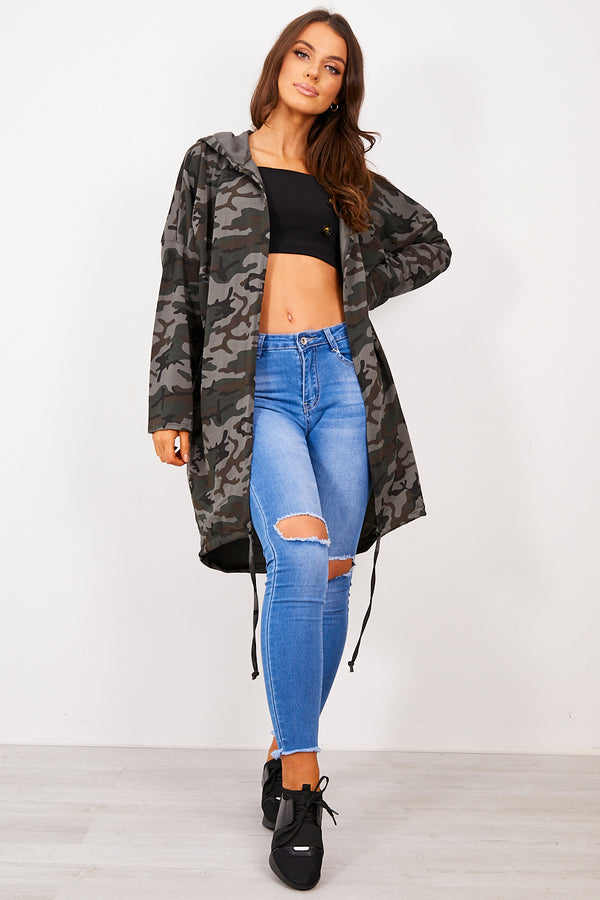 Camo Sequin Angel Wings Hooded Cardigan