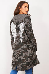 Camo Sequin Angel Wings Hooded Cardigan