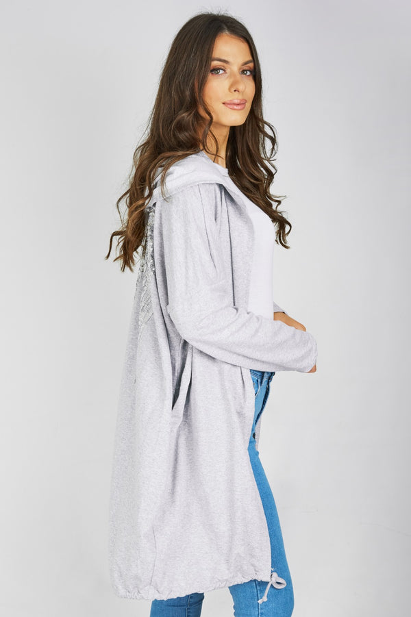 Grey Sequin Angel Wings Hooded Cardigan