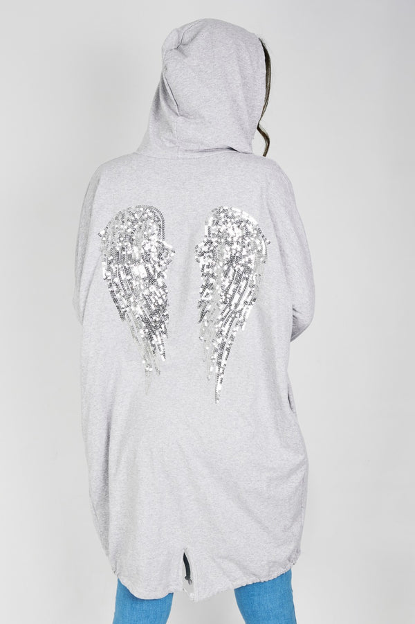 Grey Sequin Angel Wings Hooded Cardigan