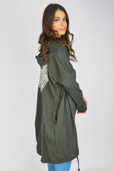 Khaki Sequin Angel Wings Hooded Cardigan