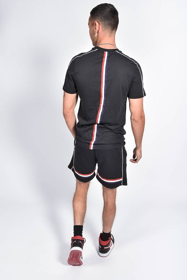 Mens Black Tape Striped Back Piped Short Set