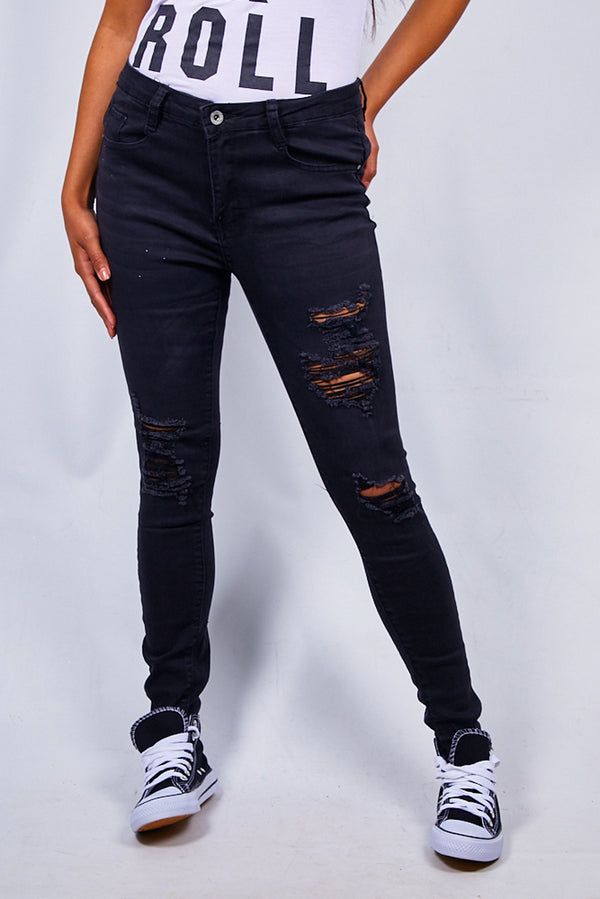 Black Extreme Rip Skinny Jeans