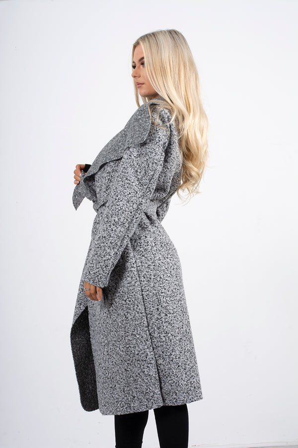 Grey Marl Textured waterfall Belted Coat