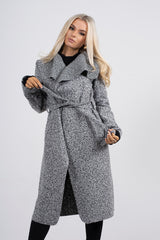 Grey Marl Textured waterfall Belted Coat